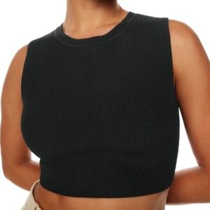 Aritzia Babaton Sculpt Knit Muscle Cropped Tank - Black - Extra Small